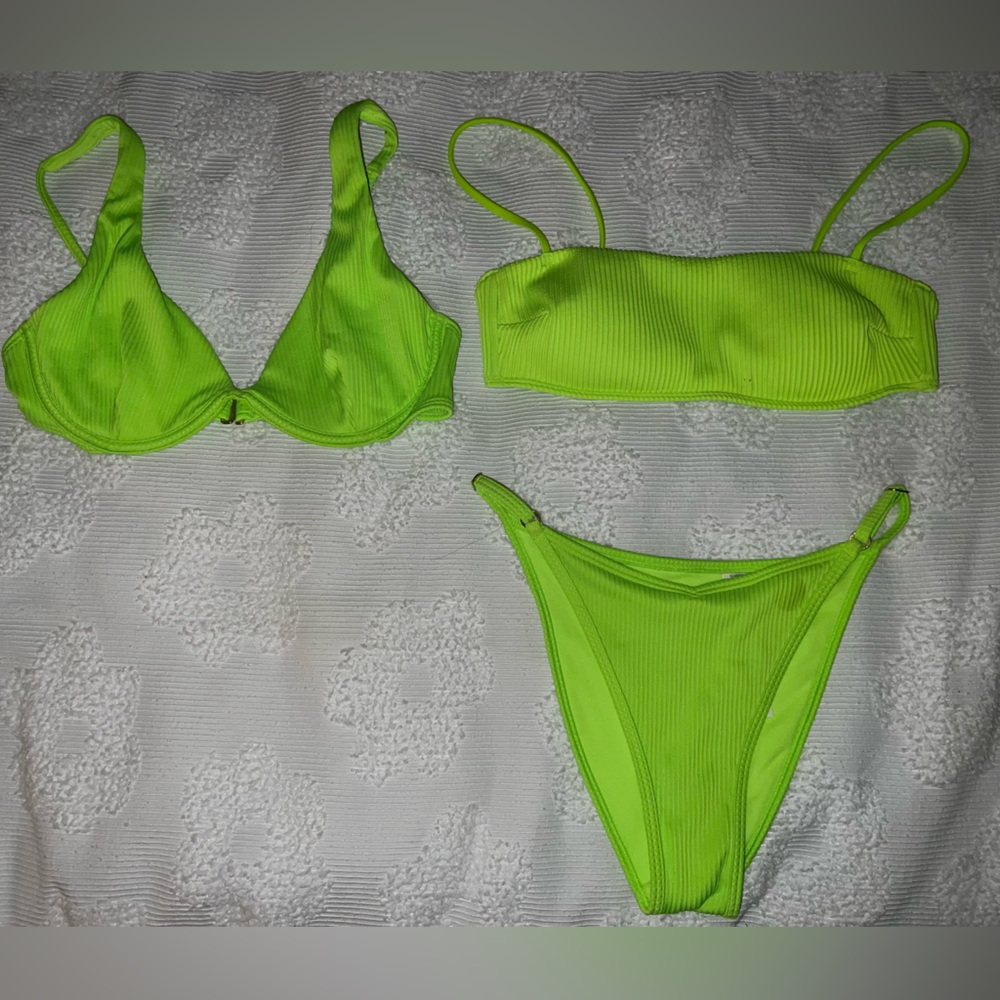 3 Hollister Neon Green Bikini Tops and bottom!
